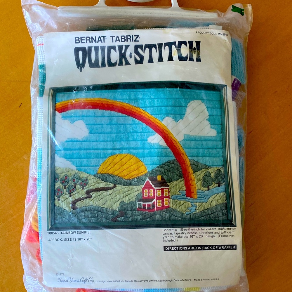 Vintage 1979 Bernat Tabriz Quick Stitch Rainbow Sunrise Needlepoint Kit NIP
